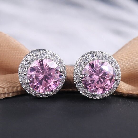 🌸928 Silver Plated CZ Classic Stud Earrings for Women, UNVN12445 - Picture 1 of 3